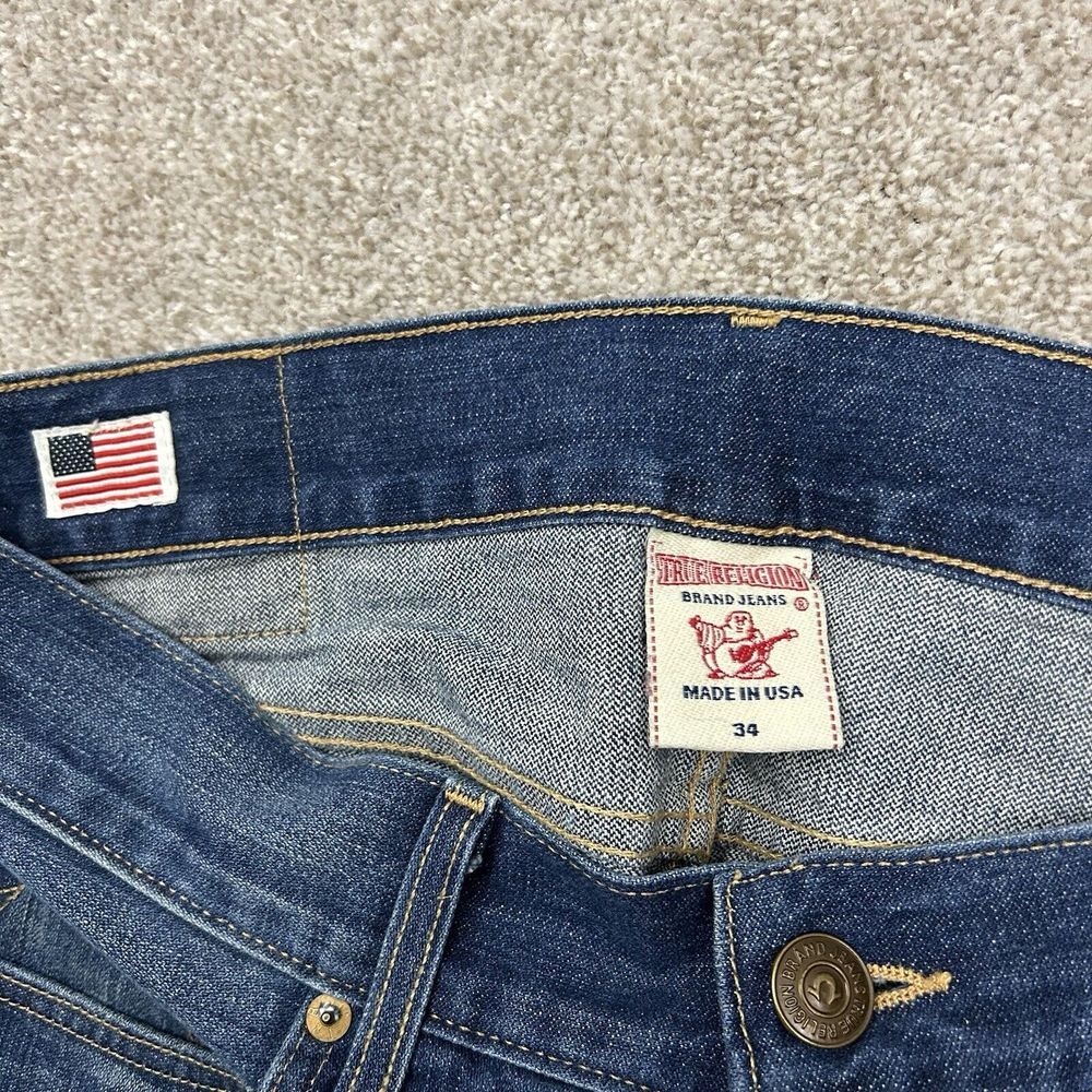 True Religion USA Straight Cut Blue Denim Jeans Men's Size 34 Hip Hop READ - Picture 4 of 13